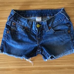 True Religion Yellow Button cutoffs